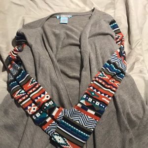 Open front cascade cardigan tribal print